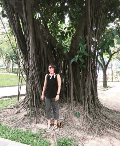 Mary in front of a tree in Taiwan